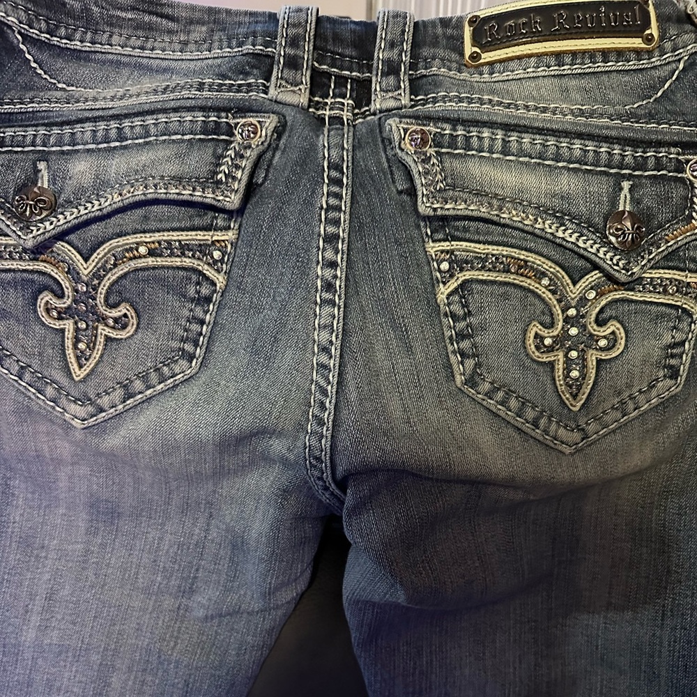 Rock Revival Indigo Denim Jeans with Gold Accents